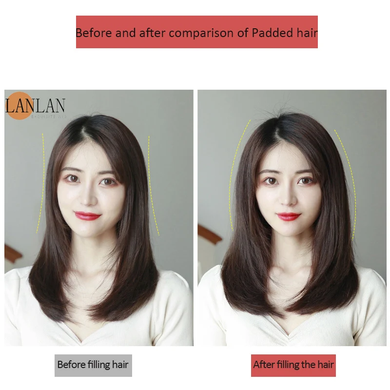 

LANLAN 100% real hair U-shaped one-piece hairpin, hair pad synthetic hair no trace invisible、 thickening pad,、fluffy root pad