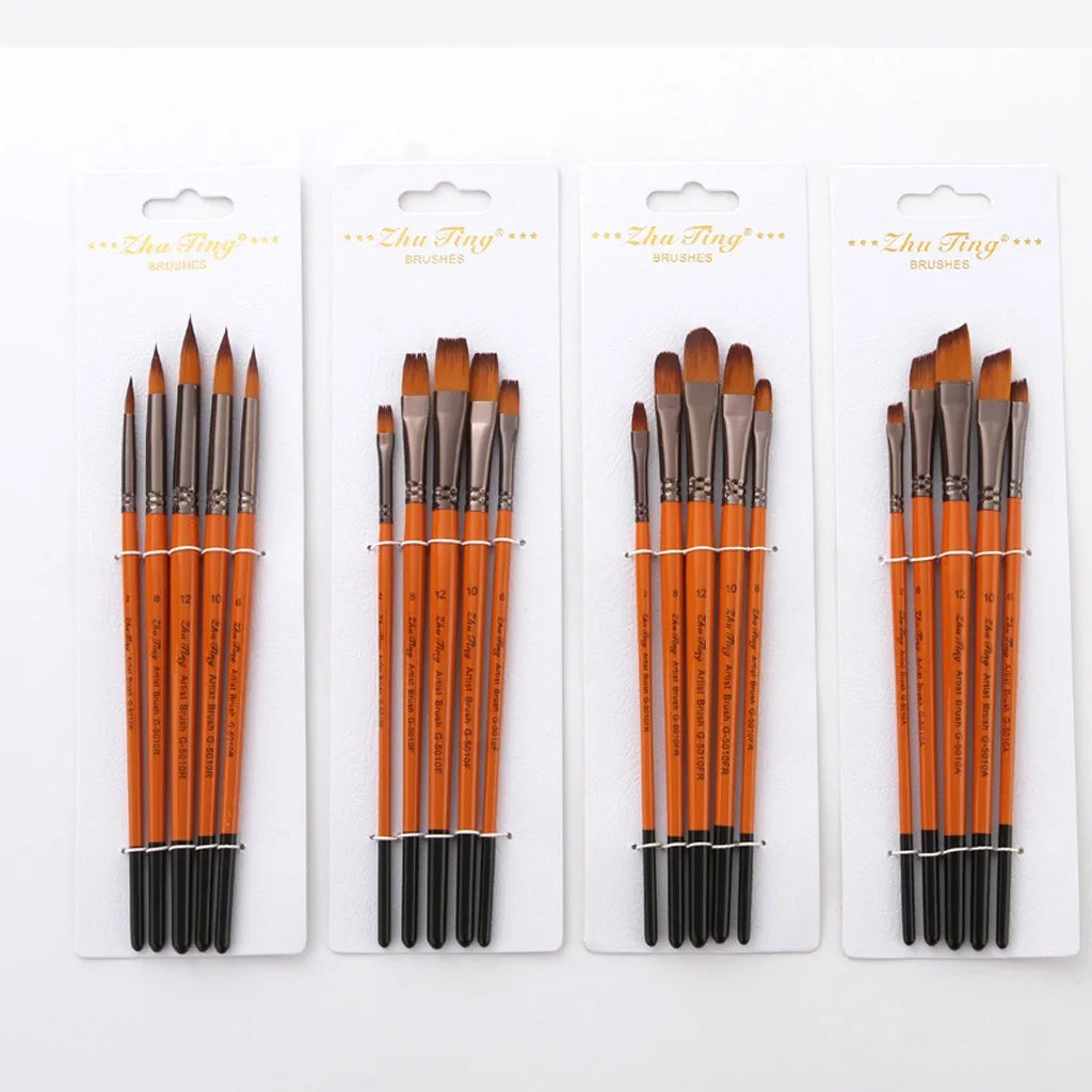 

5 шт набор кистей для рисования для художника высокое качество нейлоновые волосы деревянной черной ручкой акварель масляная акриловая кист...