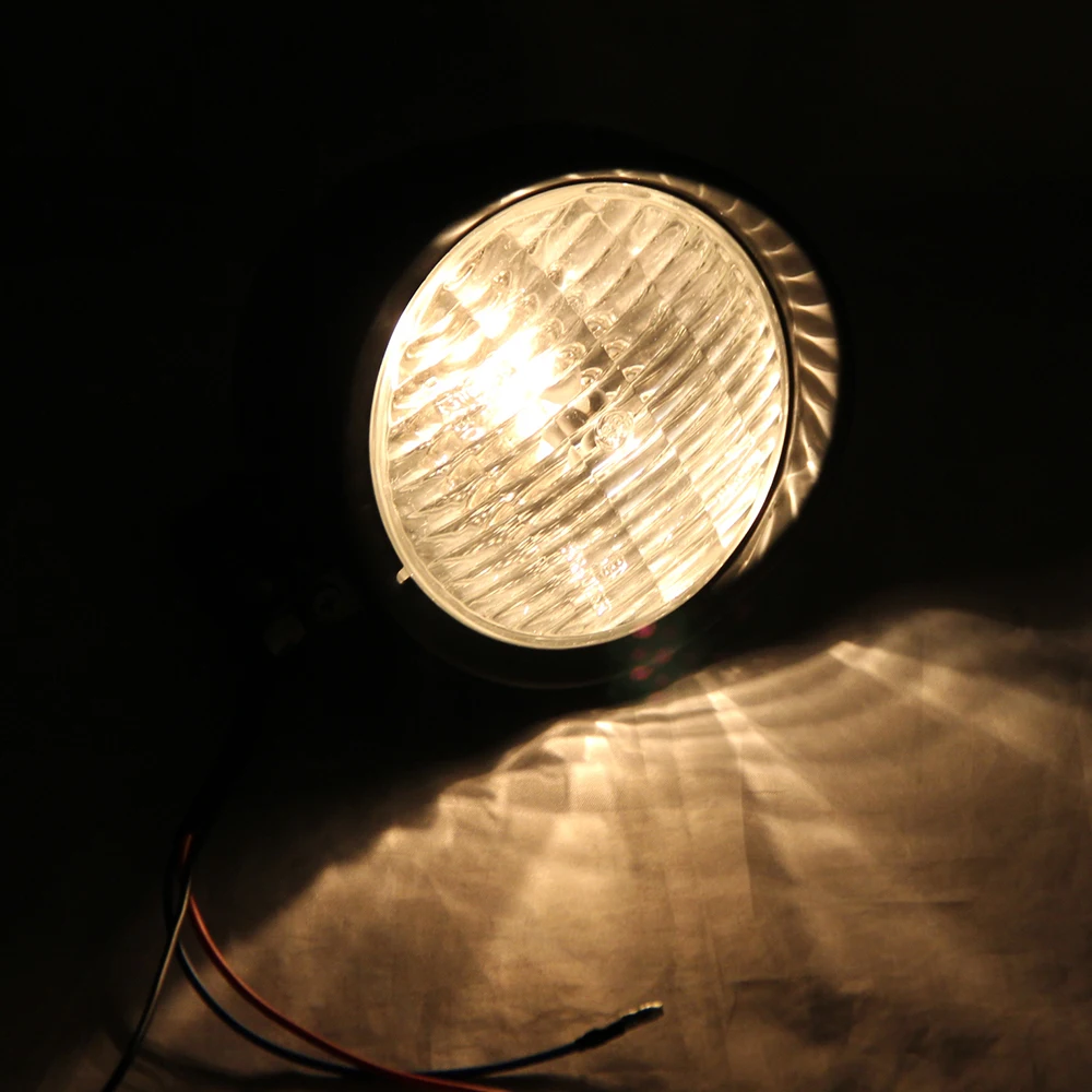 

For Harley Honda Yamaha Suzuki Kawasaki Chopper Bobber Cafe Racer Custom 4.5" Black Amber Motorcycle Tri-Bar Visor Headlight