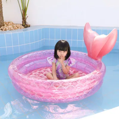 

Household children's inflatable swimming pool baby pink round mermaid pool floating air cushion bathtub ocean ball