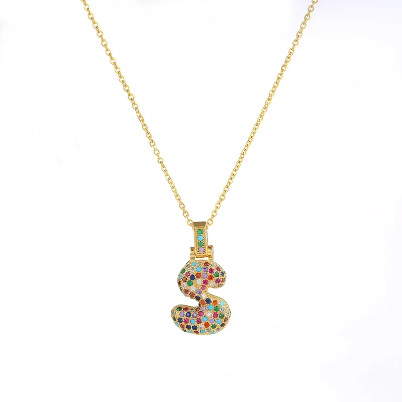 

Necklace-Pendant A-Z letter alphabet women's necklace hip hop copper colorful zirconia 18K gold initial name necklace jewelry
