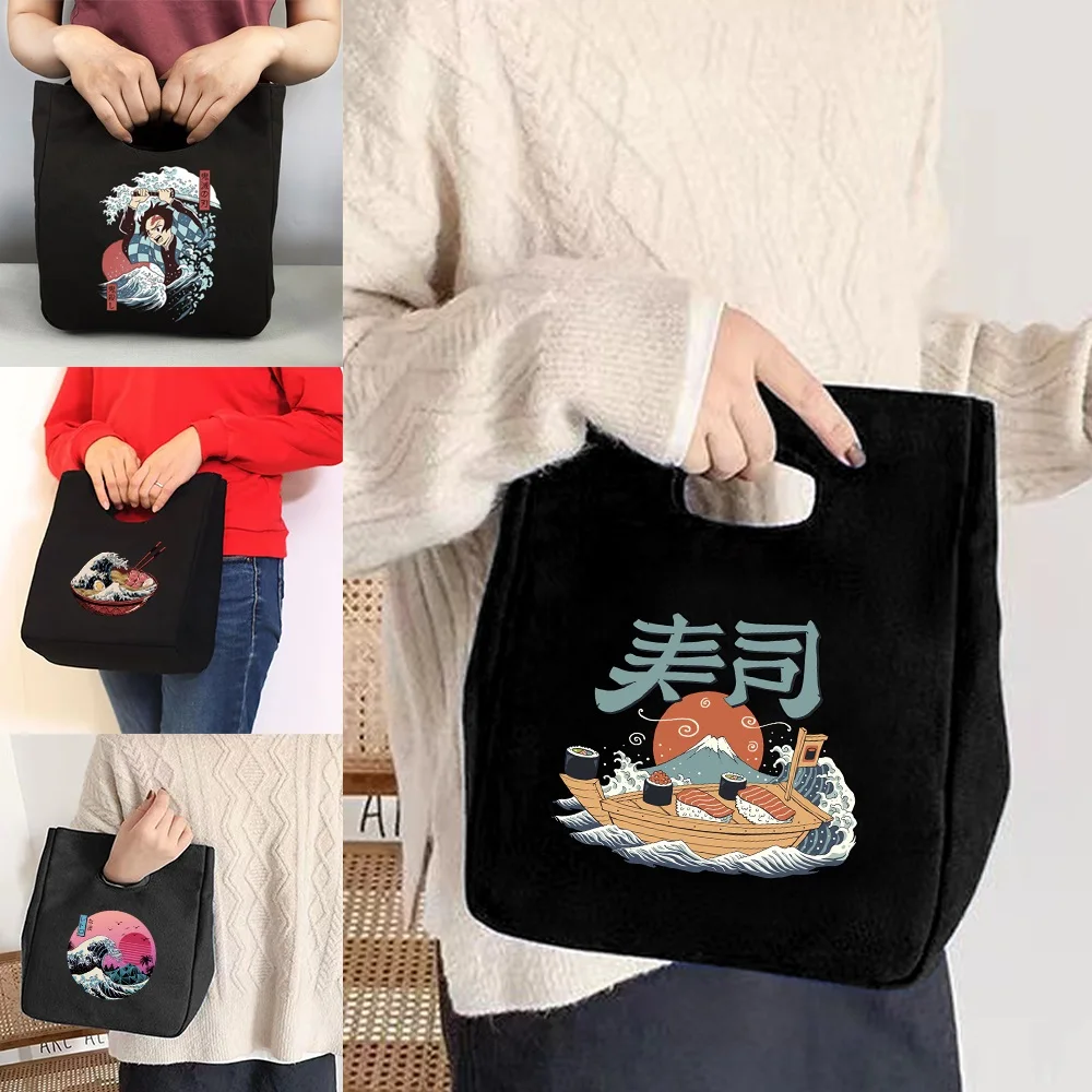 

2022 New Harajuku Thermal Lunch Bag,wave Print Eco Shopper Storage Bags Folding Travel Bag,tote Canvas Organizer Women Bags