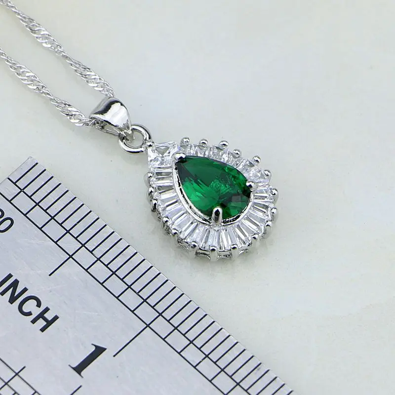 Женский комплект украшений из серебра 925 пробы с натуральным зеленым Изумрудным