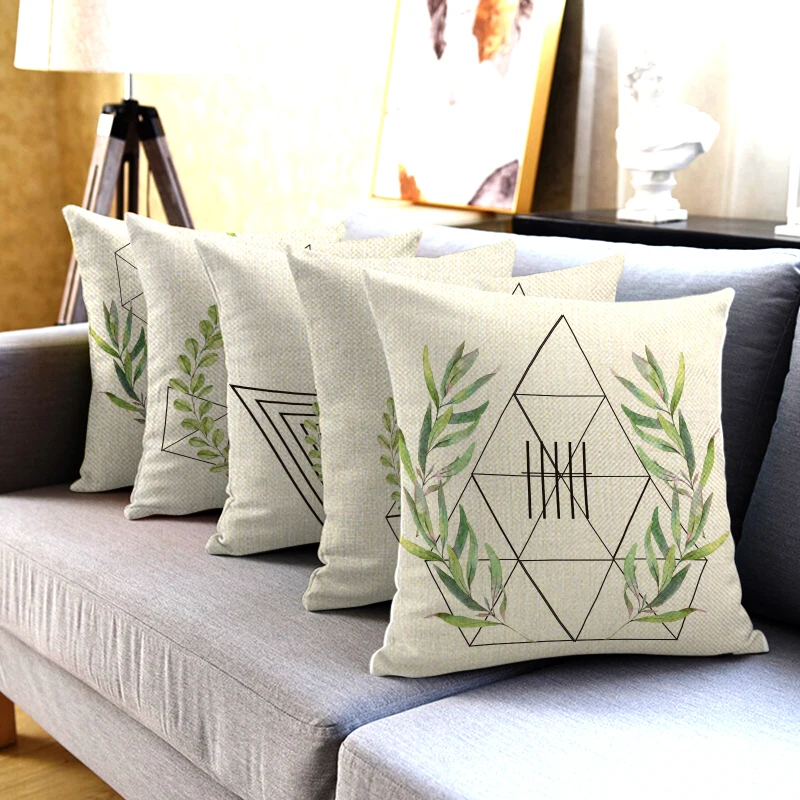 

Льняная наволочка Fuwatacchi с зелеными листьями, 45x45, с геометрическим рисунком в виде ветки, для дома, дивана, спальни, автомобиля, декоративные ...