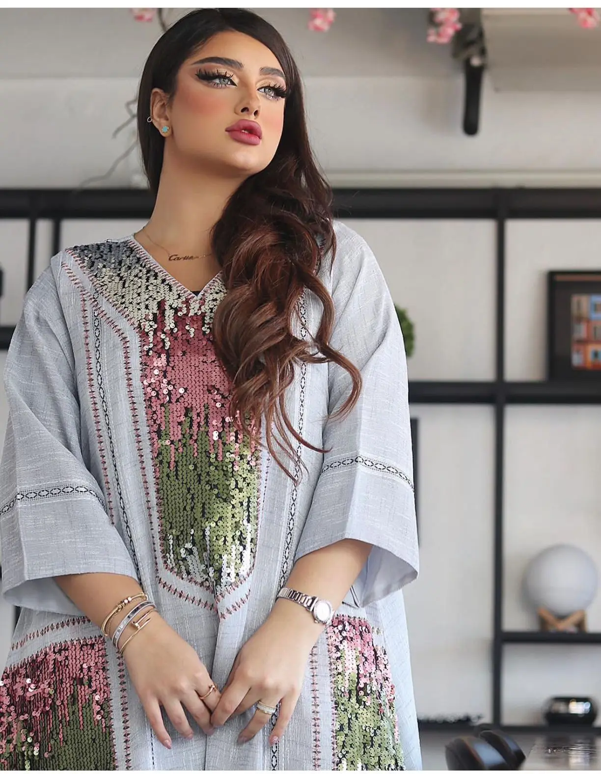 Мусульманское платье Abaya Dubai роскошное высокого класса с вышивкой пайетками