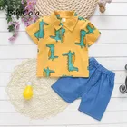 Летняя одежда для мальчиков Модная хлопковая футболка + шорты, комплект детской одежды из 2 предметов стильная одежда с героями мультфильмов для мальчиков от 1 года до 4 лет