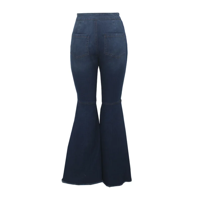 Blue Flare Jeans Stretch Wide High Waist Women Fashion Denim Pants Leg Hole Trousers Lady Casual Bell-Bottoms | Женская одежда