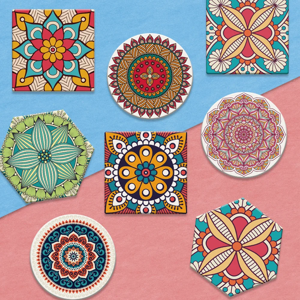 

1pc Home Bar Coffee Shop Cup Mat Cup Pad Bohemian Style Cup Pad Round Coaster
