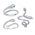bamoer стерлинговое серебро 925 пробы, винтажное кольцо со змеей, покрытие, платиново-зеленый, циркон, ретро, регулируемое открытое кольцо, женские ювелирные украшения