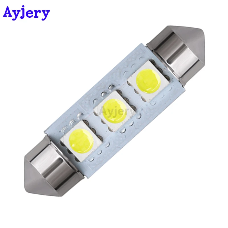 AYJERY суперъяркие 50 шт. 33 мм 36 39 42 C5W 5050 3 SMD Светодиодные белые автомобильные лампы