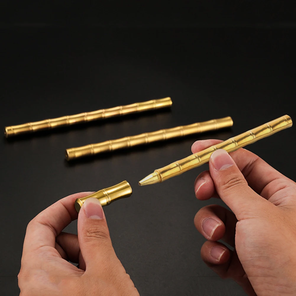 

Creative Bamboo Metal Brass Ballpoint Pen Holder Gift Neutral Signature Pen Cover Protector for School Office Supply