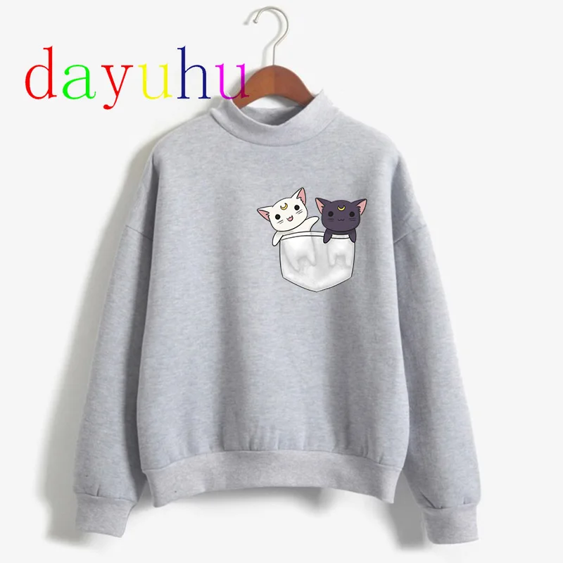 В морском стиле Женские С капюшоном kawaii забавные ulzzang Толстовка harajuku в Корейском