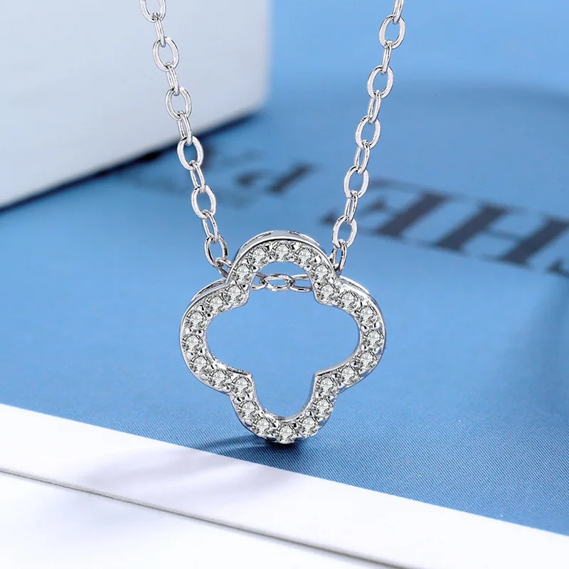 Женский ожерелье "Четырехлистный клевер" из стерлингового серебра S925 с цирконом от FUN-BEAUTY, модное, милое, простое и элегантное.