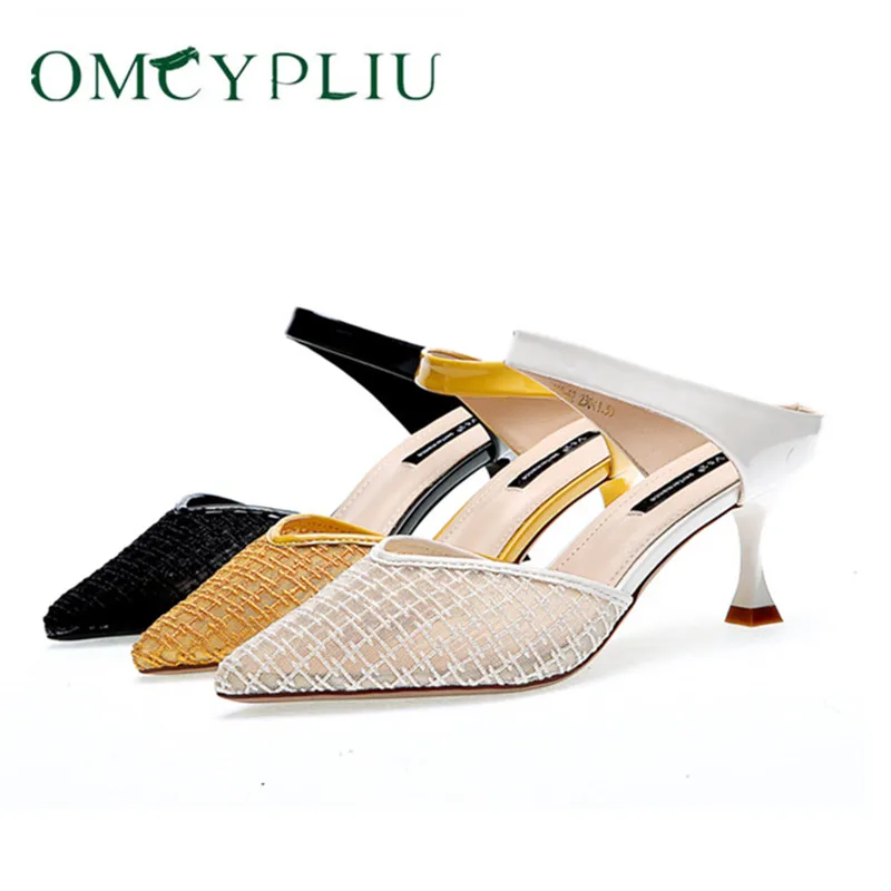 

Женские шлепанцы, новинка 2020, летняя обувь, женские сандалии с острым носком, модные брендовые шлепанцы больших размеров на высоком каблуке,...