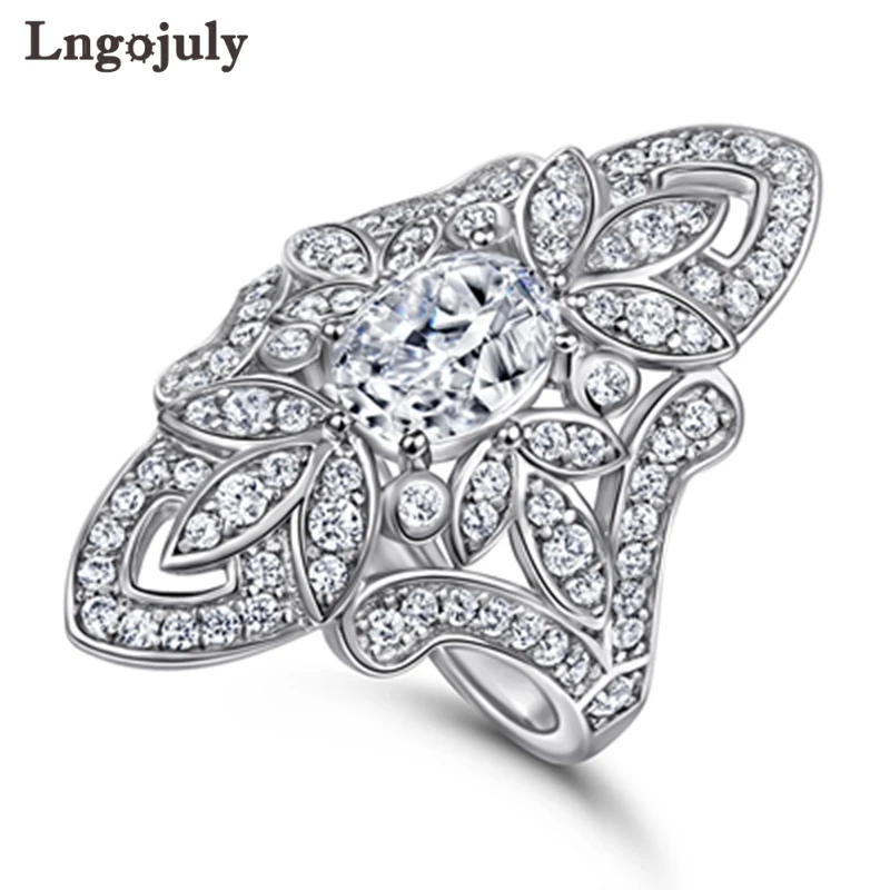 

Luxury Wedding Ring For Women Pure 100% 925 Sterling Silver Ring Flower Zirconia Rhinestone Rings Jewelry Accessories For Party