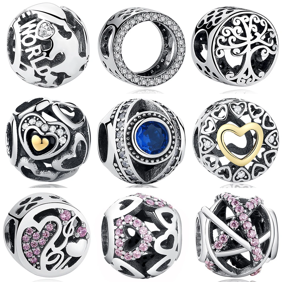 

100% 925 Sterling Silver Charm Lucky Blue Eyes Round Heart Crystal Bead Charms Fit Original Bracelets DIY Jewelry
