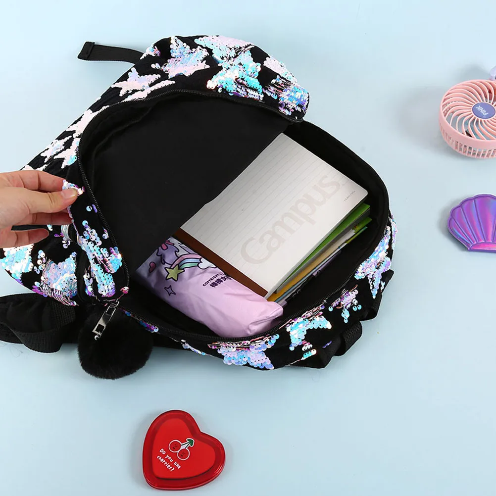 Sequins Star Backpack Women Large Schoolbags for Girls Teenager Student Casual Bag Cute Small Backpack Women Fashion with Pompom