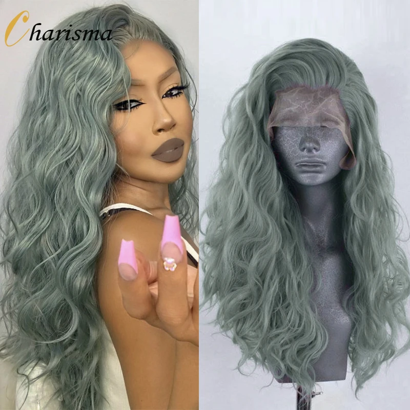 Харизма синтетический парик на сетке спереди пепельно зеленый для черных женщин
