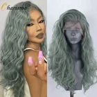 Харизма, синтетический парик на сетке спереди, пепельно-зеленый парик для черных женщин, длинные вьющиеся парики, термостойкие волосы, боковая часть, синтетический парик