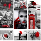 Алмазная 5d Вышивка сделай сам, полная вышивка, серия красных и черных страз, вышивка крестиком, стразы, мозаичный Декор