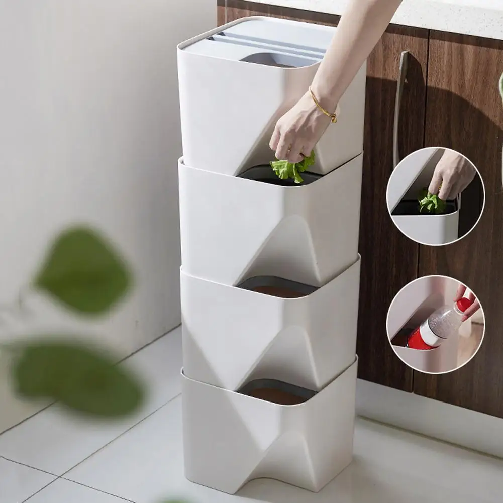 

Kitchen Trash Bin Sorting Waste Recycling Storage Cooking Wet Dry Garbage Can