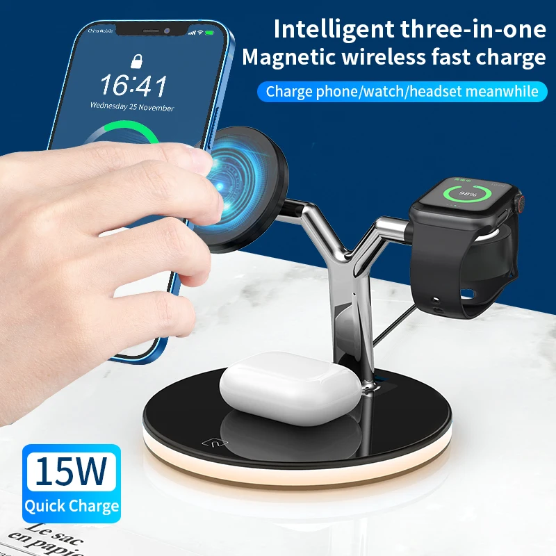 

3 in 1 15W Magsafe Qi Wireless charger For iphone 12 12 Pro 12Pro Max 12mini i Watch SE 6 5 4 Air fast Magnetic charger