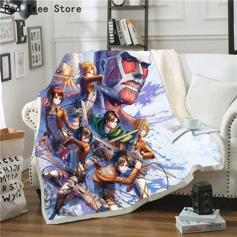 

Japan Anime Attack On Titan 3D Cartoon Blanket Warm Super Soft Flannel Cover Children Adults Bedspread Sofa Bedding Plush Quilt