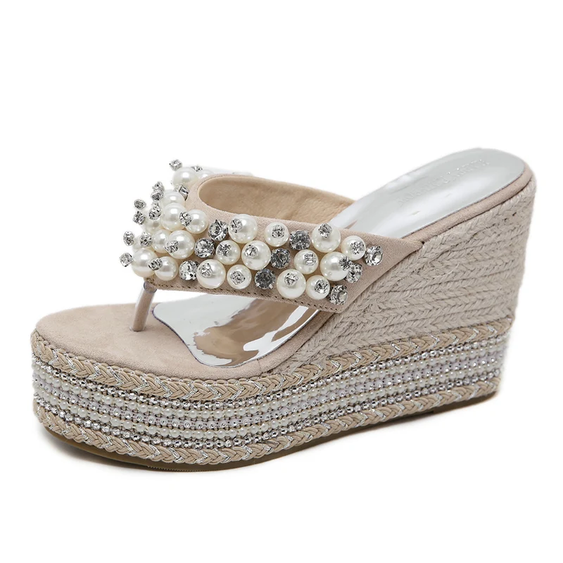 2019 г. женские брендовые сандалии со стразами шлепанцы с плетением из веревки и