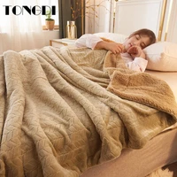 tongdi plush blanket super soft warm elegant fannel fleece woolen blanket decor for girl winter couch cover bed sofa bedspread