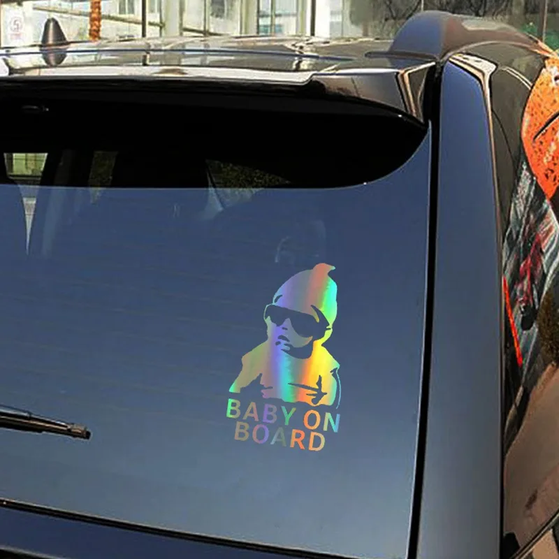 

Car Sticker 14X9CM New BABY ON BOARD Funny Reflective Sunglasses Child Stickers and Decals Vinyl Car Styling