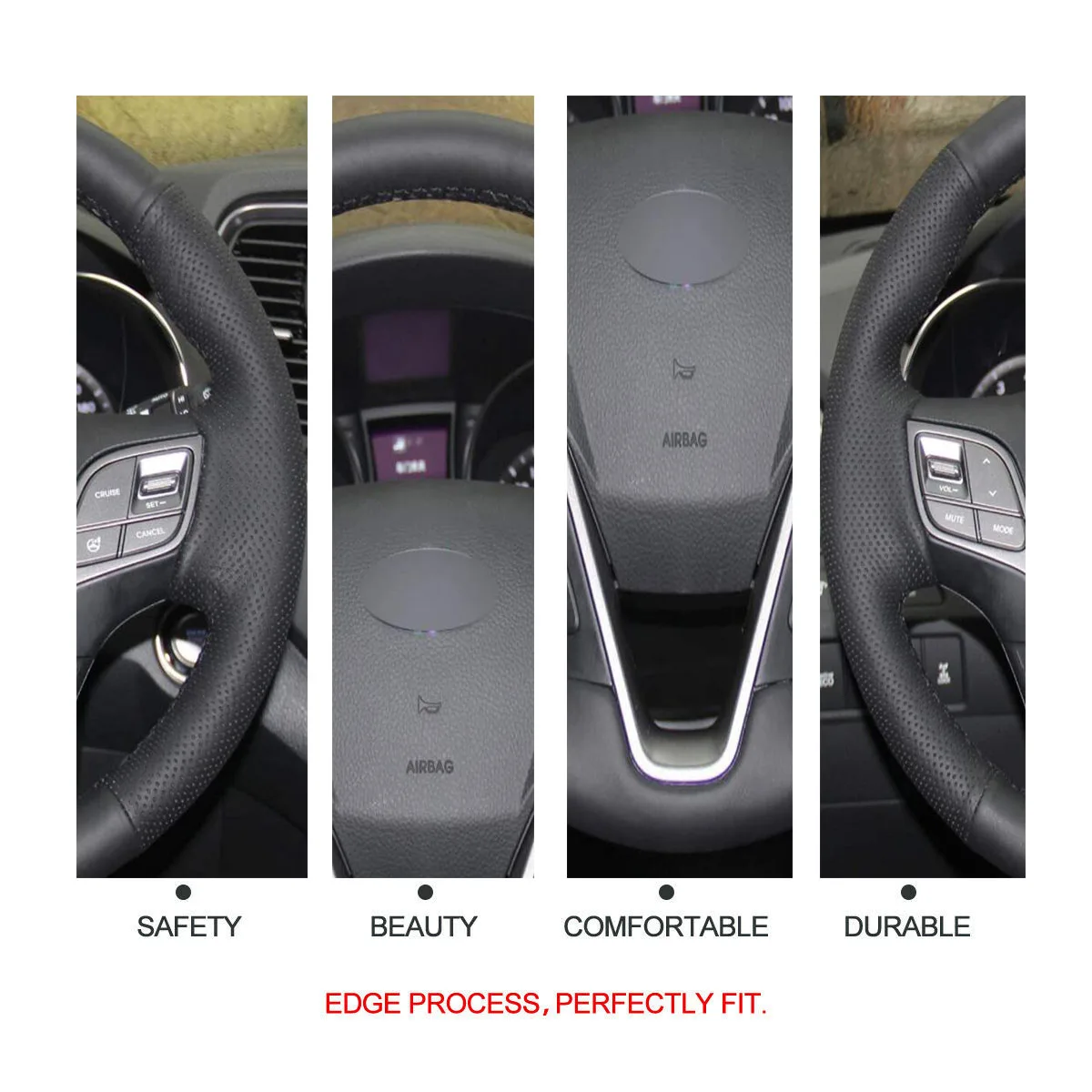 

Hand Stitch Black DIY Artificial Leather(PU) Steering Wheel Cover for Hyundai Santa Fe 2013 Ix45