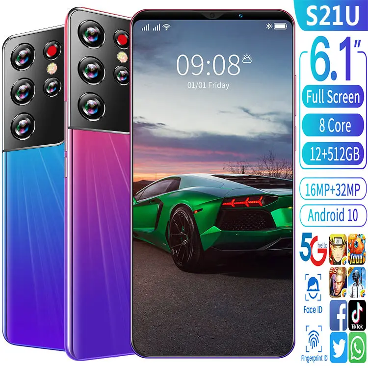 Смартфоны S21 Ultra, 6,1 дюйма, телефон с планшетом MT6889, 5000 мАч, телефон с поддержкой двух SIM-карт 24 + 48 Мп, Android 10,0