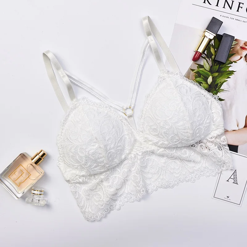 Женский бюстгальтер с пуш ап бесшовный кружевной черного белого синего красного