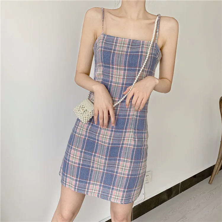 

Summer women's dress 2022 Y2K new slim and thin plaid skirt small fresh retro sweet student sling dress women's clothing Dresses