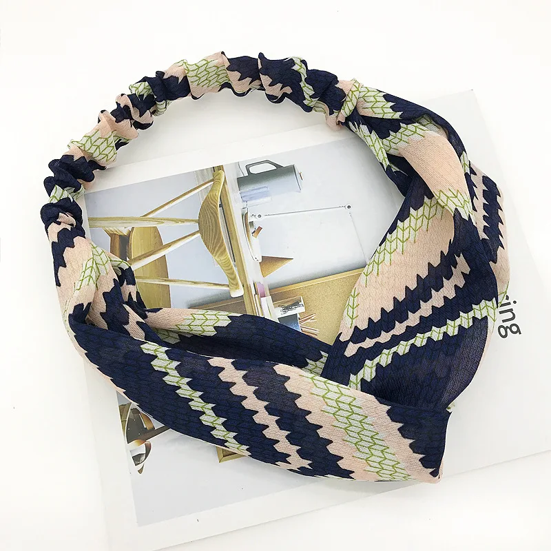 

Korean Sweet Wide Scarf Cross Hair Band Chiffon Headdress Headband Female