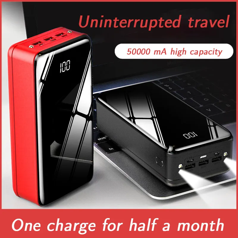 

50000mAh Fast Charging Power Bank Portable Large Capacity Outdoor Dual USB Built-in Cable Power Bank for iPhone Xiaomi Samsung