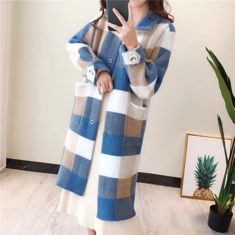 Осенне-зимний кашемировый решеточный свитер для женщин 2019 корейский длинный