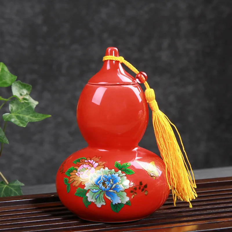 T Blue Peony Cucurbit Tea Caddy Ceramic Tea Box Gift Tea Leaf Packing Box Coffee Bean Sealed Canister Pills Face Powder Storage Jar - Цвет: T Blue Peony
