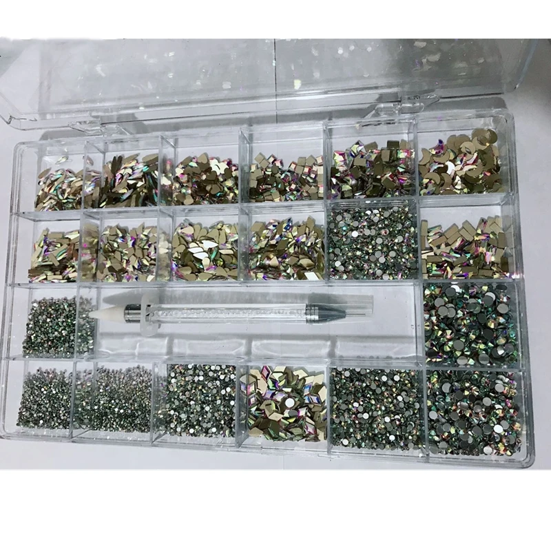 Nail Art Rhinestones Multi Shapes Glass Crystal 2400Pcs AB Rhinestones For Nail Art Gems Mix 12 Style FlatBack Crystals 3D Decor