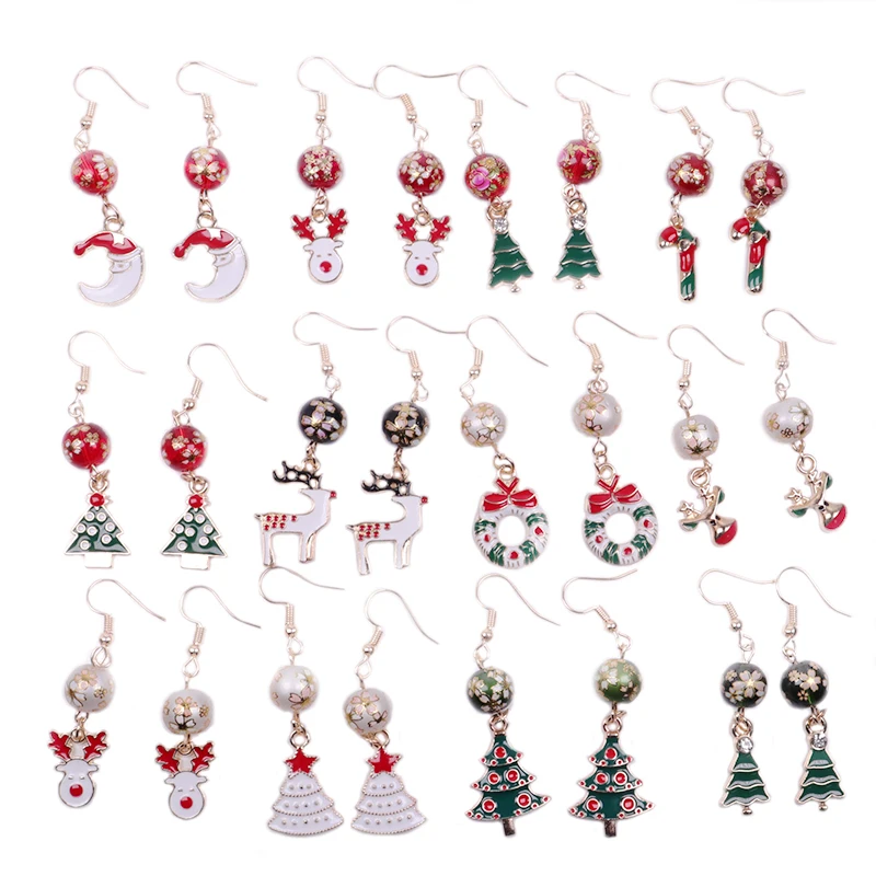 

2PCS/lot Christmas dripping oil series, earrings pendants diy accessories accessories Santa Claus Snowman Bell earrings