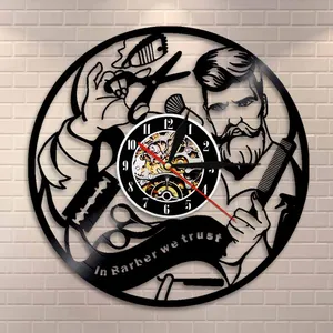 Тихие настенные часы с виниловой пластиной для парикмахерской