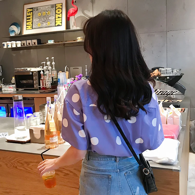 

2021 Women Summer Shirts Kawaii Lovely Retro Polka Dot Printed Loose Casual Shirt Female Sweet Punk Tunic For Girl Women's Cute