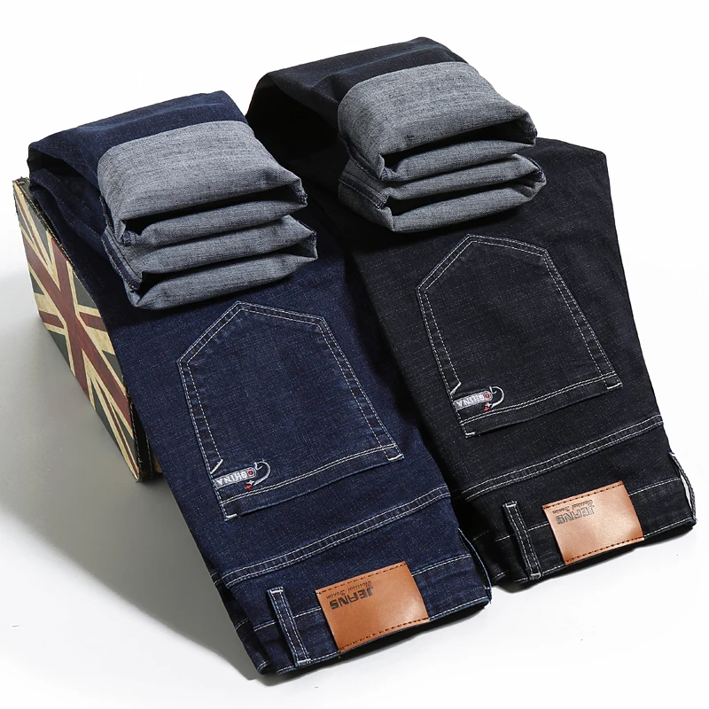 Мужские джинсы синие черные мужские джинсовые модные облегающие брюки высокое