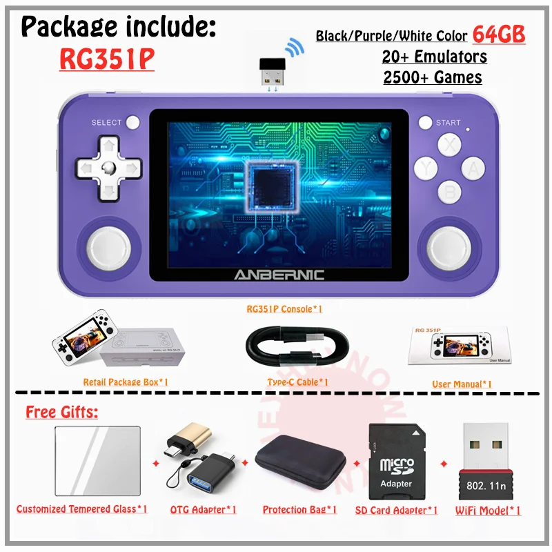 Консоль игровая HEYNOW RK3326 RG351P в стиле ретро Wi Fi 64 ГБ Emuelec Linux 3 5 дюйма IPS экран PS1 N64