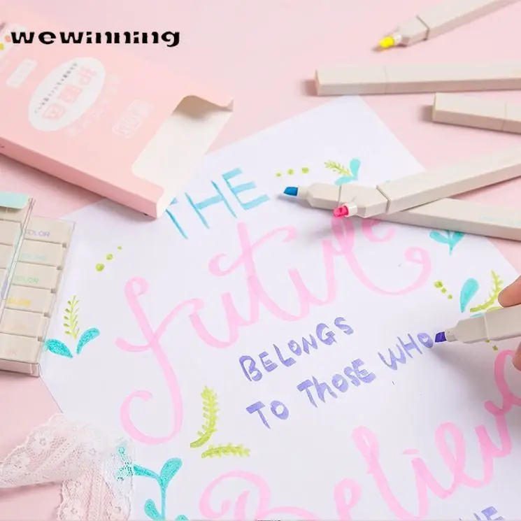 

Morandi Highlighter Kawaii Cute Gel Pens 6pcs Creative Quick Drying Cap Neutral Pens Korean Stationery School Office Supplies