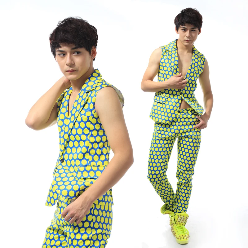 Новый праздничный наряд для мужчин сценический костюм топы/брюки одежда певицы