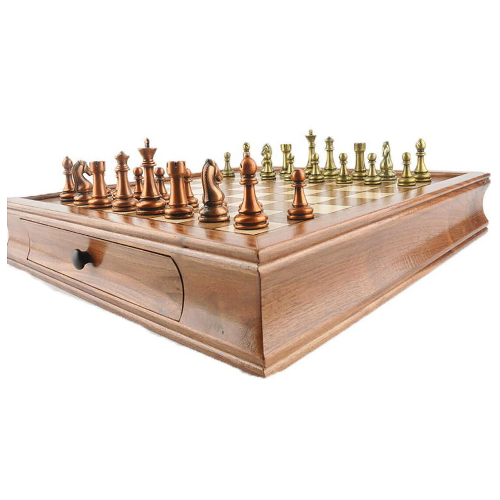 

16-inch Chess Set King Soldier Walnut Chess Board Metal Chess Set
