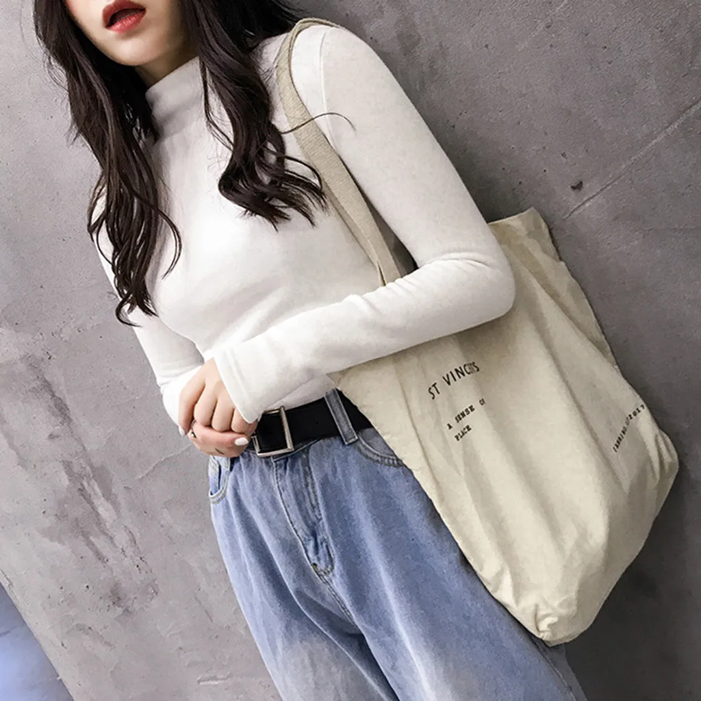 Осенне-зимние женские топы с высоким воротником и длинным рукавом однотонные