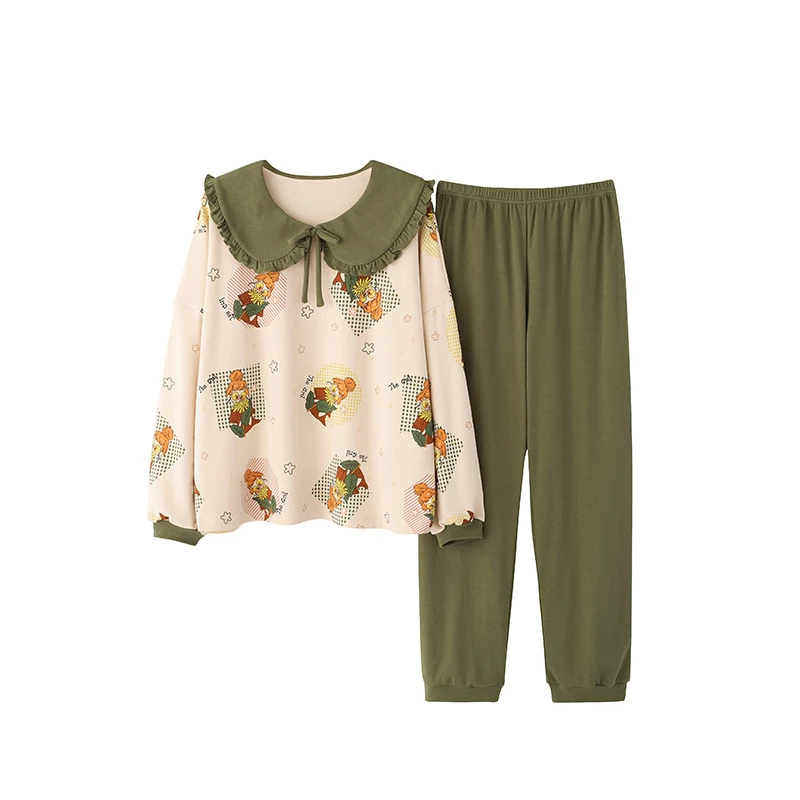 

Осенне-зимняя женская Хлопковая пижама с длинным рукавом, милая Домашняя одежда с мультяшным рисунком, свободный и удобный пижамный компле...