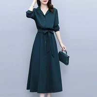 autumn french chiffon dress womens large size clothing 2021 newest temperament shirt mid length dress trendy office wear m717